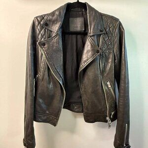 AllSaints Quilted Leather Moto Jacket – Black – Size 00